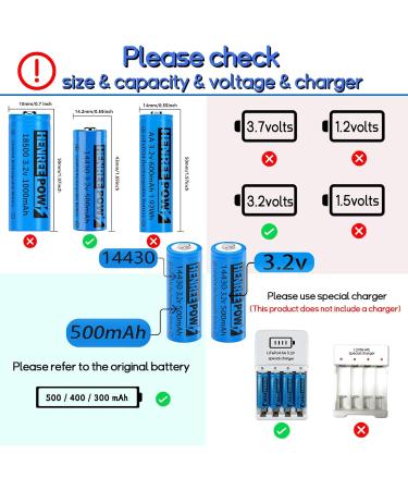 Henreepow 14430 LiFePO4 3.2V Rechargeable Solar Batteries - 500mAh for Garden Lights Shavers & Flashlights (2-Pack) | Outdoor Energy Solution - Buy Online on GoSupps.com