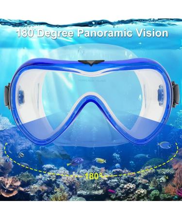 MountDog 180 View Snorkel Mask with Tempered Glass for Adults and Youth - Blue | Anti-Fog, Anti-Leak Scuba Diving Goggles - Buy Online on GoSupps.com