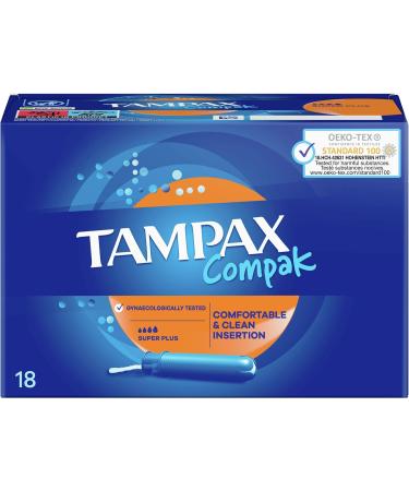 Tampax Compak Tampons Super Plus - 18 Tampons, Leak Protection, Super Absorbent - Buy Online on GoSupps.com