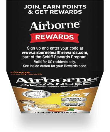 Airborne 500mg Vitamin C Chewable Tablets with Betaboost - 44ct Citrus Flavor, Supports Healthy Immune Cells, Year-Round Immune Support - Buy Online on GoSupps.com