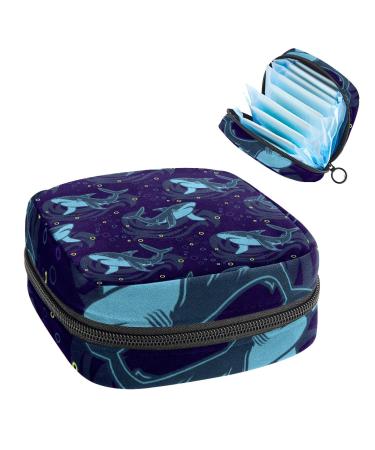 Cartoon Shark Pattern Sanitary Napkin Storage Bag Menstrual Pad Bag Portable Menstrual Period Sanitary Pouch Zipper Tampons Collect Bags for Teen Girls Women Ladies Color 5