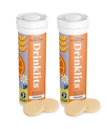 Drinklits Orange Daily Hydration Tablets (2) Tube Bundle | Natural Flavor - 0g Sugar Travel Essential | 2 Tubes (20 Servings - 10 Tablets Per Tube)