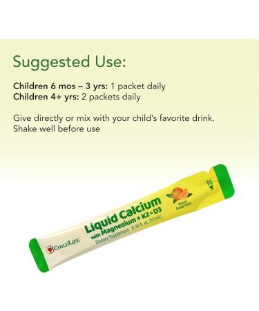 ChildLife Essentials Liquid Calcium Supplement for Kids Single Serve - Baby Calcium with Magnesium Vitamin D3 & K2 for Bone Support On The Go Nutrition - Orange Flavor 0.34 fl oz (30 Stick Packs) - Buy Online on GoSupps.com