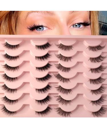 14 Pairs Half Lashes Natural Look with Clear Band Cat-Eye Lashes Wispy Fluffy Accent False Eyelashes 2 Styles Mixed 3/4 Corner Lashes Reusable Soft DIY Cluster Lashes Pack by Heracks(38+62) HFS38+HFS62