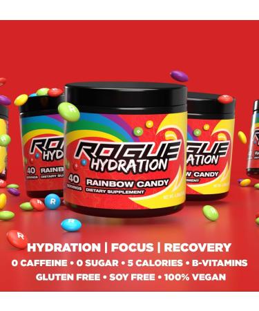 Rogue Energy Hydration Powder - Daily Electrolyte Supplement for Gamers (Rainbow Candy - 40 Servings) - Sugar & Gluten Free with Magnesium & Potassium - Buy Online on GoSupps.com