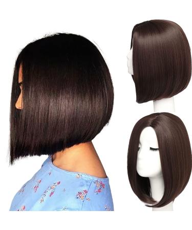 BESTUNG Short Bob Brown Wigs for Women Neck Length Full Wig Natural Honey Red color Looking with Wig Cap(12 inch) 12 Inch dark brown - Buy Online on GoSupps.com
