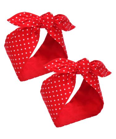Sea Team 2-Pack Cotton Headband Bows Red with White Polka Dots Double Wide Headwrap Cotton Head Band 36.6/2-Pack Wine