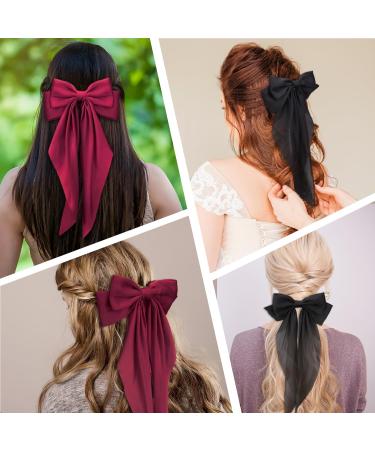 Silky Satin Hair Bows 3 PCS Big Black White Red Bowknot Set Metal Spring Clip Oversized Long Tail Hair Ribbons Ponytail Holder French Barrettes Hair Accessories for Women Christmas Gifts Black & Beige & Red - Buy Online on GoSupps.com