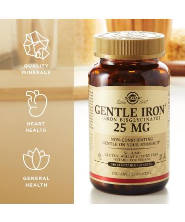Solgar Gentle Iron 25 mg - 360 Vegetable Capsules (Pack of 2) - Non-Constipating & Gentle on Stomach - Non-GMO, Gluten-Free - Buy Online on GoSupps.com
