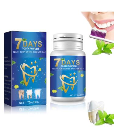 7 Days Tooth Cleaning Powder 50ml Teeth Whitening Powder 7 Days Tooth Powder Whitening Mint Tooth Powder Yellow Teeth Stain Remover Peroxide Free Toothpaste for Removing Tartar (1PC)