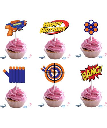 18pcs Rubber Gun Cupcake Toppers for Boys Girls Dart War Party Supplies Target Bullet Cake Decorations Target Gun Happy Birthday Cake Decor Gun Theme Party Supplies - Buy Online on GoSupps.com