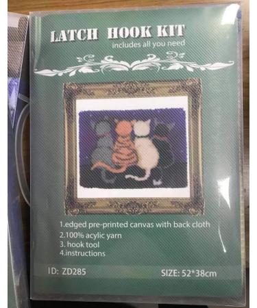 Latch Hook Rug Kit - Cat Design Crocheting Carpet | Pre-Printed Canvas Cushion Mat for Sofa Decor | Acrylic Yarn Tapestry DIY Set - Buy Online on GoSupps.com