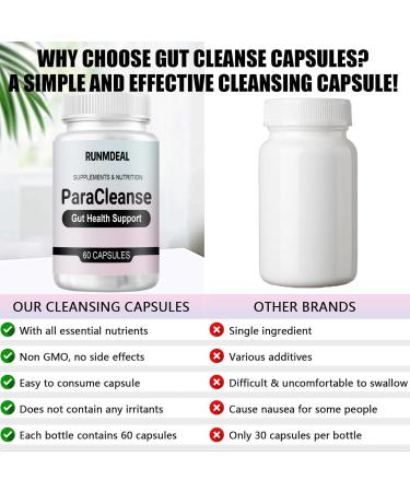 Nukupuns Runmdeal Gut Cleanse - Parapurge Gut Cleanser and Colon Support Supplement Help Colon Cleanse for Women & Men Non-GMO Formula 60 Capsules - Buy Online on GoSupps.com