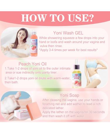 3 PCS Feminine Wash Set - Yoni Oil & Yoni Bar Soap | Natural pH Balance Intimate Deodorant | Moisturizing Body Wash Peach Scent - Buy Online on GoSupps.com