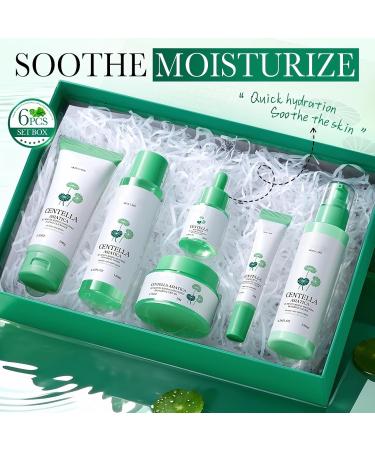 Centella Full Skincare Set Travel Size Centella B5 Moisturizing Soothing Repairing 6-Piece Set for Women & Girls - Cleanser Toner Eye & Face Cream Serum Lotion Korean Basic Care Gift Kit Box - Buy Online on GoSupps.com
