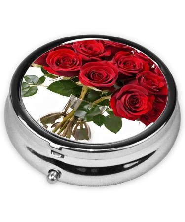 Rose Printed Mini Round Pill Box - 3 Compartment Travel Organizer for Medicine | Portable Pill Holder for Home & Office - Buy Online on GoSupps.com