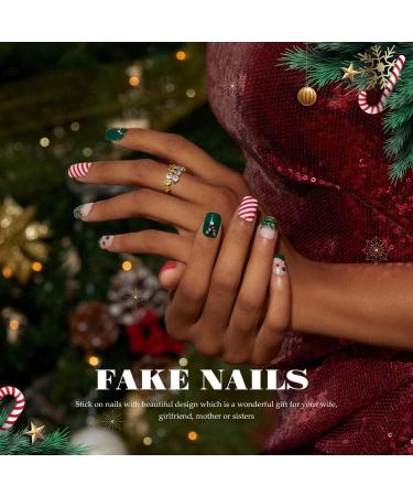 Vatocu Christmas False Nails - Short Red Press On Nails with Snowflakes, Elk, Snowman Designs (24pcs) for Women and Girls - Buy Online on GoSupps.com
