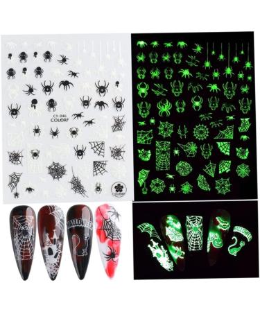 Halloween Nail Art Stickers Glow in The Dark Nail Decals 3D Self-Adhesive Fluorescent Nail Stickers Skull Spider Witch Ghost Pumpkin Bat Snake Nail Design for Women and Girls DIY Acrylic Nail - Buy Online on GoSupps.com