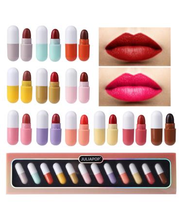 Homeit lipstick set for girls waterproof portable 12 pieces cute mini lipstick in capsule form matt finish 12 colors