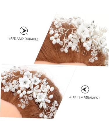 Angoily Flower Rhinestone Hair Comb Floral Headpiece Floral Hair Clip Wedding Hair Accessories Women Hair Headdress Creative Hair Comb Zinc Alloy Pearl White Korean Version Bride - Buy Online on GoSupps.com