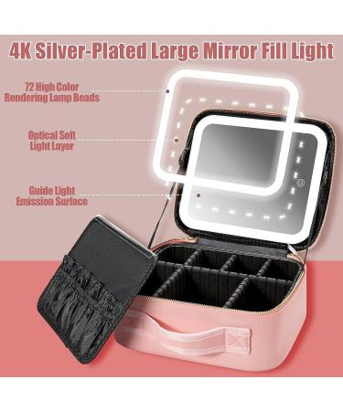 LED Lighted Makeup Travel Bag with Adjustable Dividers - Portable & Waterproof Organizer Case with Mirror - Pink - Buy Online on GoSupps.com