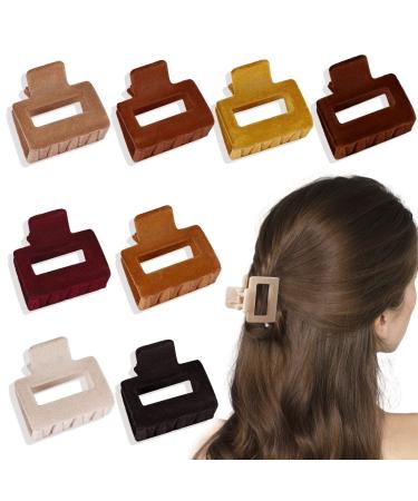 Medium Hair Claw Clips for Women  8PCS Velvet Small Square Hair Claws  2 Cute Medium Rectangle Hair Jaw Clips No-slip Strong Hold Hair Clamps for Girl Thick Thin Hair Type-1