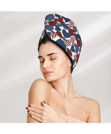 American Flag Heart Microfiber Hair Towel | Soft Super Absorbent Hair Wrap for Women | Quick Dry Coral Velvet for Long Curly Thick Hair - Buy Online on GoSupps.com