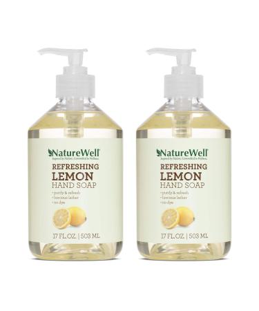 NATURE WELL Refreshing Lemon Liquid Hand Soap 100% Vegan Made with Essential Oils No Dyes No Harsh Cleansers Pack of 2 (17 Fl Oz each)