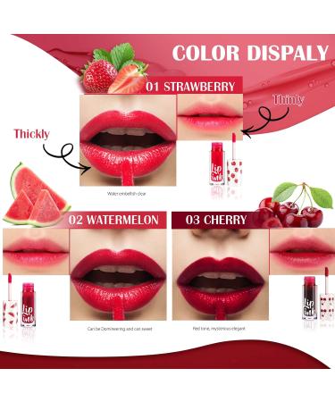 Prreal 2pcs Lip Tint Stain Mini Lip Stain Set | Long Lasting, Waterproof Formula | High Pigment Lipstick for Lips, Cheeks, and Eyes | Moisturizing Liquid Lipstick | 02 Watermelon + 03 Cherry - Buy Online on GoSupps.com
