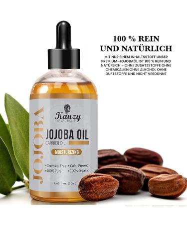 Organic Cold-Pressed Kanzy Jojoba Oil 50ml - 100% Pure Vegan Facial & Body Oil for Skin Hair & Nails - Anti-Aging Moisturizer - Buy Online on GoSupps.com