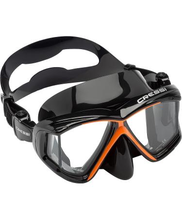 Cressi PANO 4 Window Adult Scuba Diving Snorkeling Mask - Black/Orange - Quality Since 1946 - Buy Online on GoSupps.com
