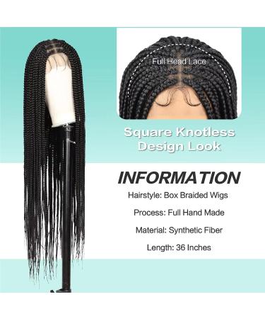 Humistwbiu Full Double Lace Front Box Braid Wig 36 Inch for African American Women - Lightweight Synthetic Hand Braided Wig with Baby Hair - Japan-made - Black (1B) - Buy Online on GoSupps.com