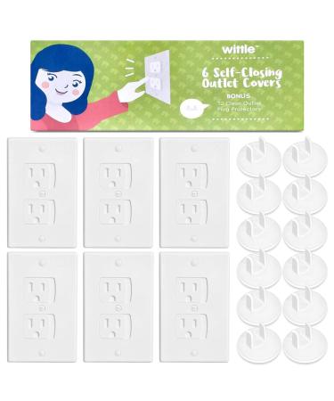 6-Pack Self Closing Outlet Covers - White, Easy to Install Baby Proof Outlet Covers with 12 Clear Outlet Plug Covers for Child Electrical Safety - Baby Proofing Electrical Outlets Made Easy by Wittle