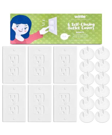 6-Pack Safety Innovations Self-Closing (1 Screw) Standard Outlet Covers - An Alternative to Wall Socket Plugs for Child Proofing Outlets, (White)