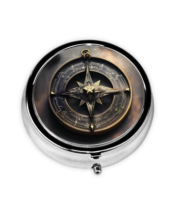 Magical Design Norse Runes Compassround Pill Box 3 Compartment Round Pill Box Organizer #Portable Travel Pill Box for Traveling.