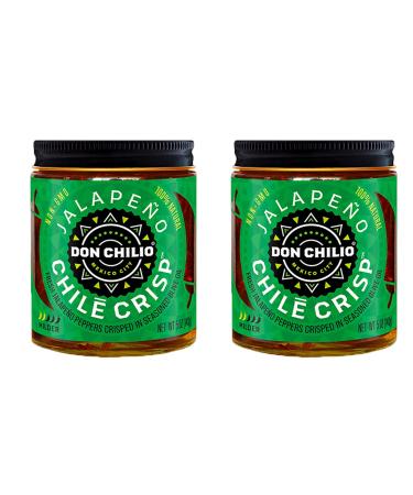 Don Chilio Chile Crisp Crunchy Sliced Jalapenos Fried Chili Peppers in Hot Seasoned Oil Mild - 0 Carb Keto - Use as Topping Sauce Condiment Salsa Alternative (5oz Jar Pack of 2)