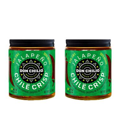 Don Chilio Chile Crisp Crunchy Sliced Jalapenos Fried Chili Peppers in Hot Seasoned Oil Mild - 0 Carb Keto - Use as Topping Sauce Condiment Salsa Alternative (5oz Jar Pack of 2)
