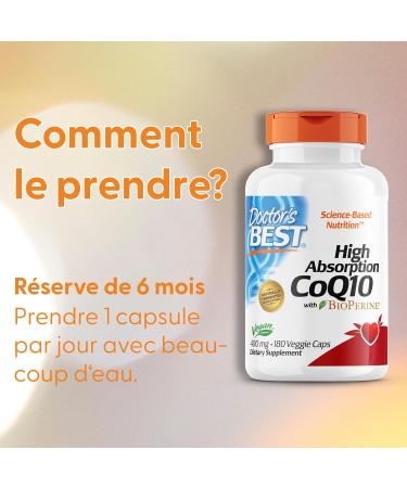 Doctor's Best High Absorption CoQ10 with Bioperine (Coenzyme Q10) 400mg 180 Vegan Capsules Gluten Free Soy Free Vegetarian - Buy Online on GoSupps.com