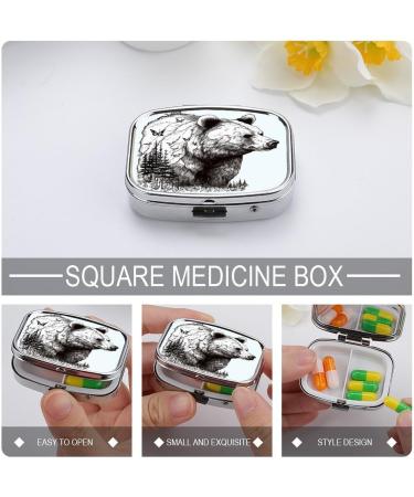 Wildlife Hand Drawn Bear Pill Box | 2 Compartment Decorative Metal Organizer for Pocket & Purse - Buy Online on GoSupps.com