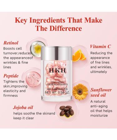 HKH Retinol Serum Capsules for Face: 48 Caps Anti-Aging Wrinkle Skincare Night Serum - Vitamin A & E Facial Oil for Women - Firming Smoothing & Skin Hydration & Moisturization - Travel-Friendly VA Retinol for Evening - Buy Online on GoSupps.com