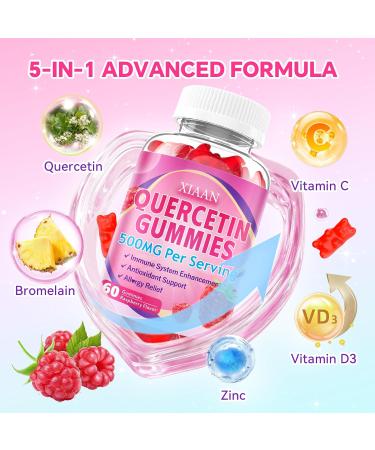 Quercetin Gummies 500mg for Kids & Adults Organic Quercetin Supplements with Bromelain Zinc Vitamin C and D3 Support Antioxidant & Immune System Health Strawberry Flavor 60 Count Raspberry 60 Count (Pack of 1) - Buy Online on GoSupps.com