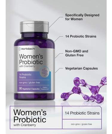 Horb ach Probiotic for Women with Cranberry | 90 Vegetarian Capsules | Dietary Supplement with 14 Probiotic Strains | Non-GMO Gluten Free Supplement - Buy Online on GoSupps.com