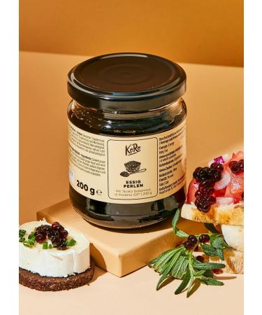 KoRo - Perles de vinaigre balsamique 200 g - Petites perles tendres avec un c ur liquide d'Aceto Balsamico di Modena I.G.P. - En bocal avantageux de 200 g - Vegan - Pour garnir des plats sal s