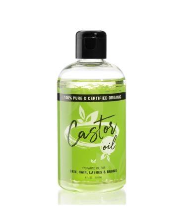 MOEHAIR Castor Oil (8 Fl Oz) 100% Pure and Certified Organic Cold Pressed Oil. Hexane Free. Castor Oil for Eyelashes Eyebrows Hair and Skin. Made in USA