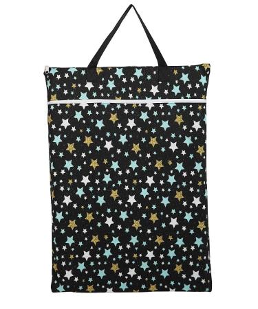 Large Hanging Wet/Dry Cloth Diaper Pail Bag for Reusable Diapers or Laundry (Blue Star)