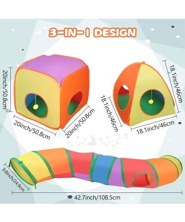 Mfsdai 3-in-1 Cat Toy Set: Tunnel, Cube, Tent | Interactive Maze Toy for Cats, Puppy, Rabbit | Foldable & Portable | Rainbow Color - Buy Online on GoSupps.com