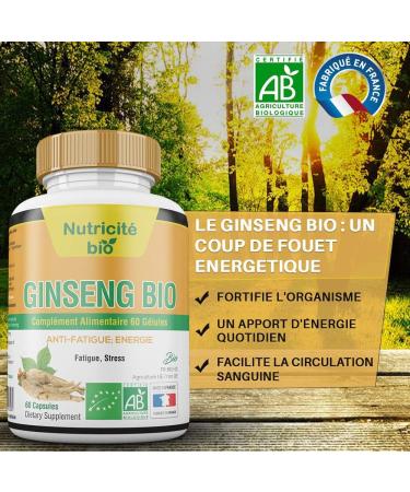 Organic Ginseng 60 capsules - Reduces fatigue stress and increases libido - Rich in active ingredients - 100% organic ginseng that facilitates recovery and restores energy - Buy Online on GoSupps.com