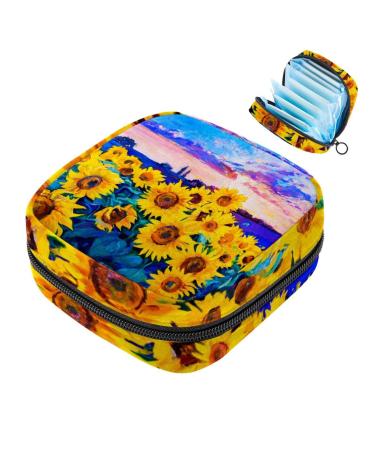 Sunflowers oil painting women bands storage bag portable period pocket for women teen girls girls menstrual cup bag