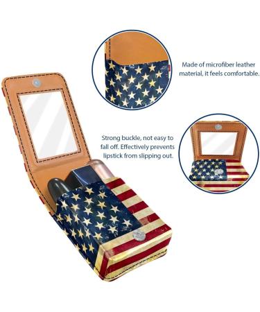 Travel Lipstick Organizer Case - Portable Makeup Bag with Mirror | Vintage American Flag Print - Buy Online on GoSupps.com