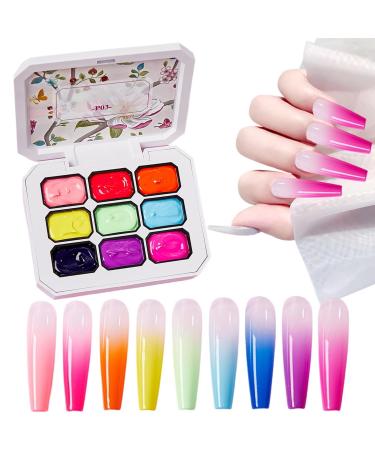 Opilroyn Gradient Nail Gel - Polishing Kit for Creative Art with 9 Color Palette | Colorful Nail Designs for Girls Creative Gel Manicure Simple Painting Long-Lasting Professional Finish